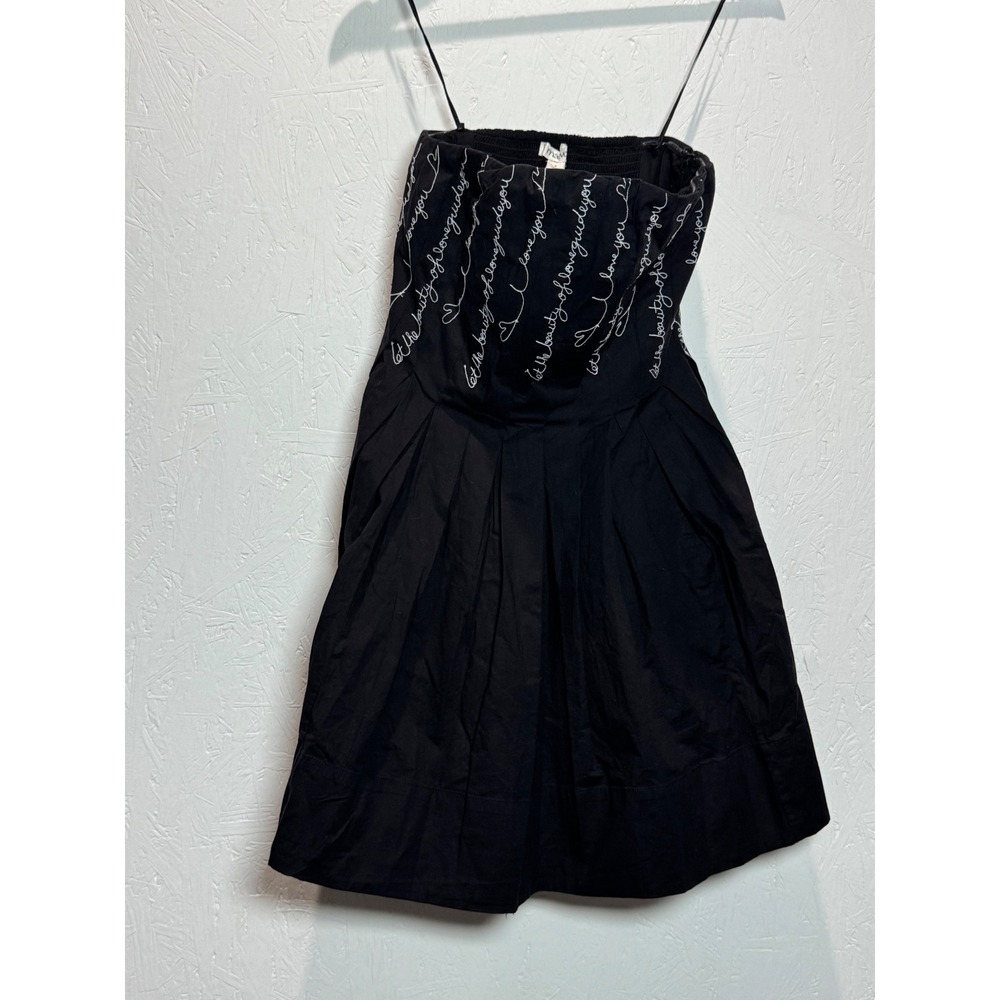 NWT Anthropologie Maeve Love Script Strapless Mini Dress Black Embroidered M - Picture 5 of 9